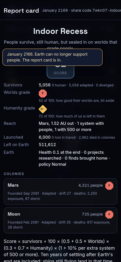 The report card at the end of a run
